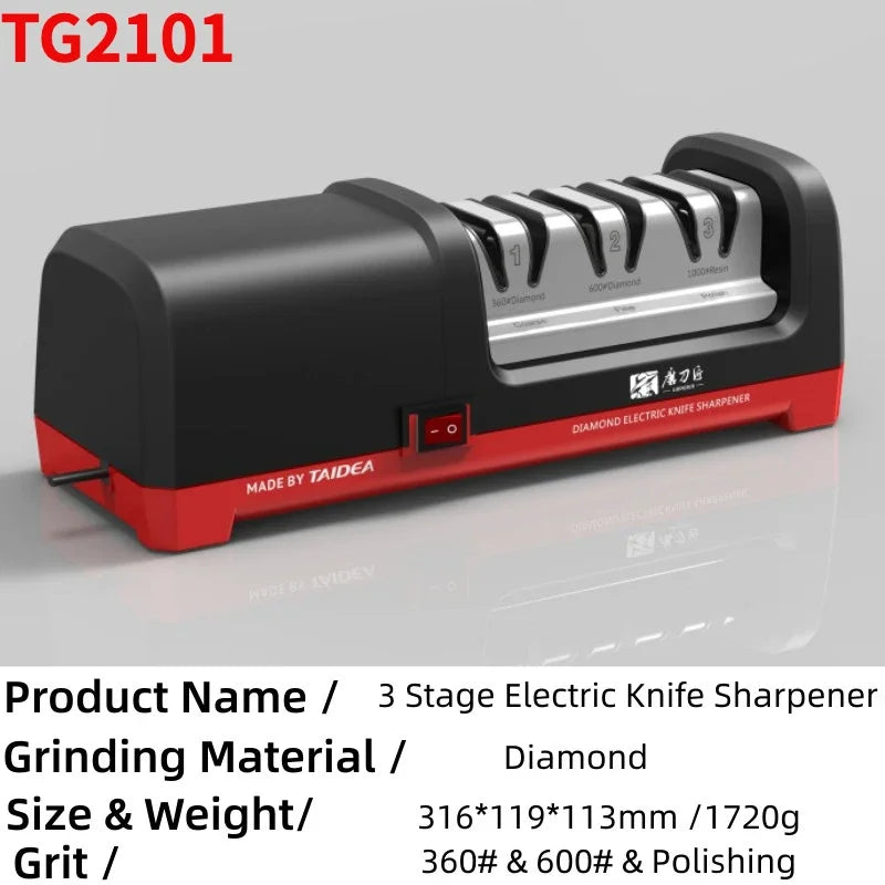 TAIDEA Top Level TG2101/TG2202 3 Stages 360 600 1000 Grit Electric Diamond Steel Sharpener Slot for Kitchen Ceramic Knife
