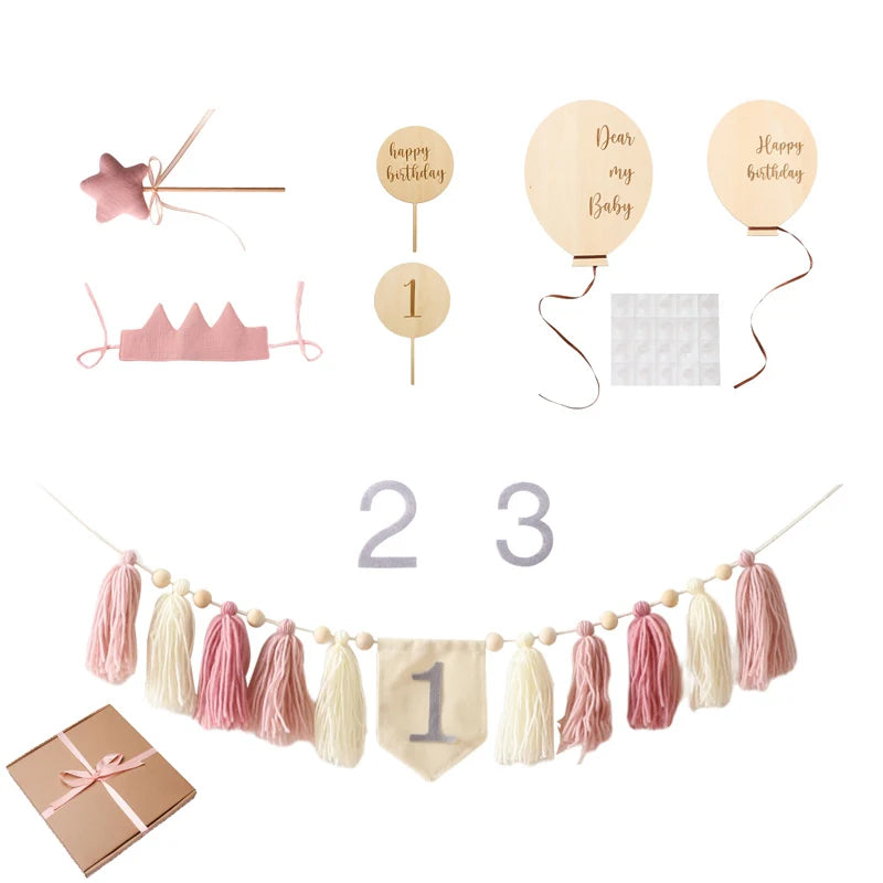 Happy Birthday Banner Handmade Tassel Pendant First Boys Girl Baby Shower Birthday Party Balloon Decoration Supplies Baby Gifts