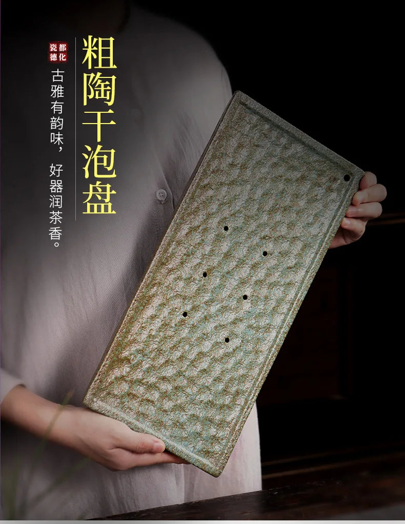 Japanese Stoneware Tea Tray Retro Ceramic Pot Bearing Support Small Tea Table Water Storage Dry Tea Table Household Cha Teaware