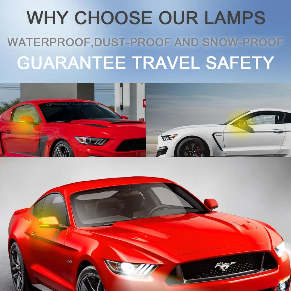 For Ford Mustang 2015-2021 Side Rear View Mirror LED Side Marker Turn Signal Repeat Blinker Lights Parking Dynamic Amber Lamp
