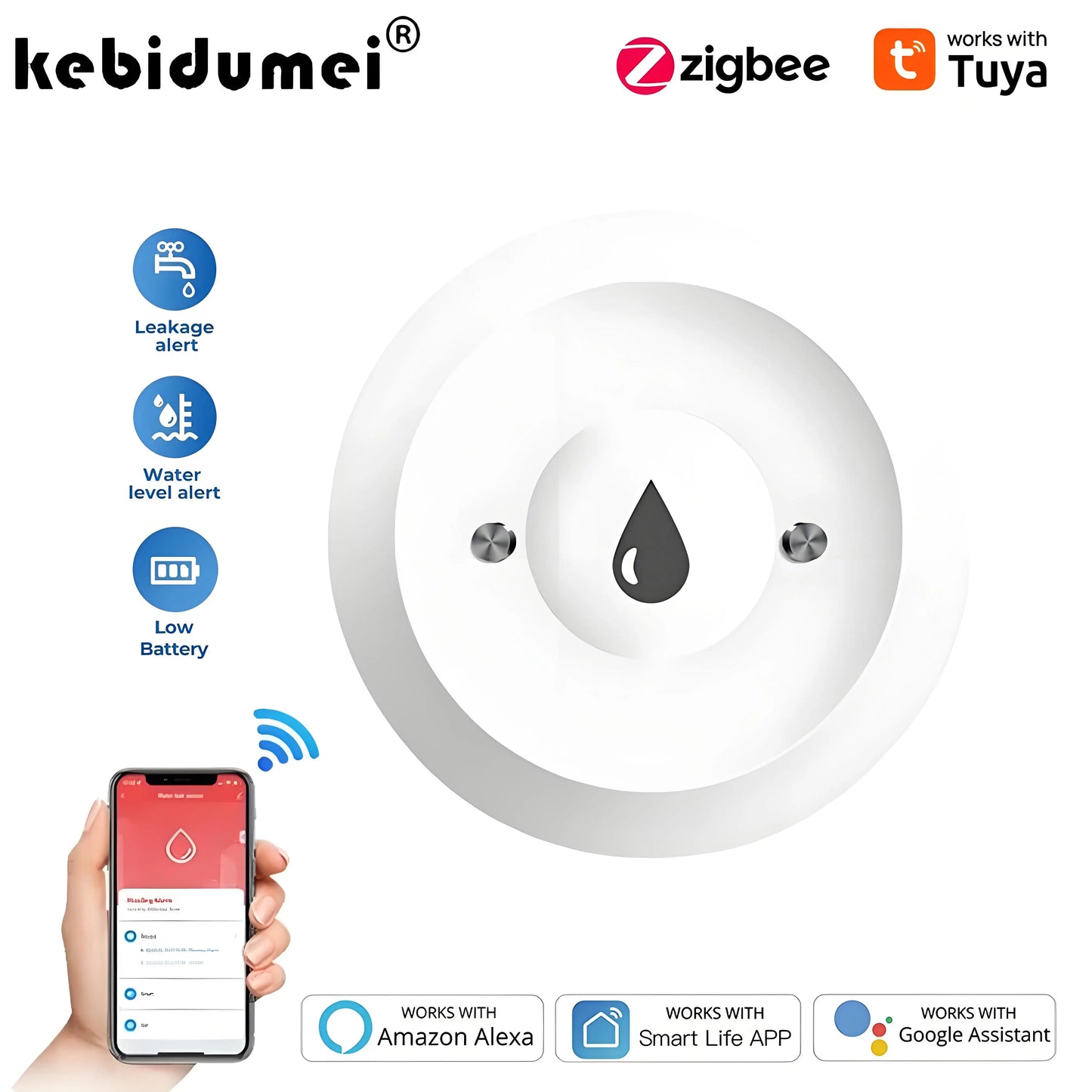 Zigbee Water Sensor Tuya Leak Flood Detector App Remote Monitoring for Kitchen/Bathroom Support Home Assistant