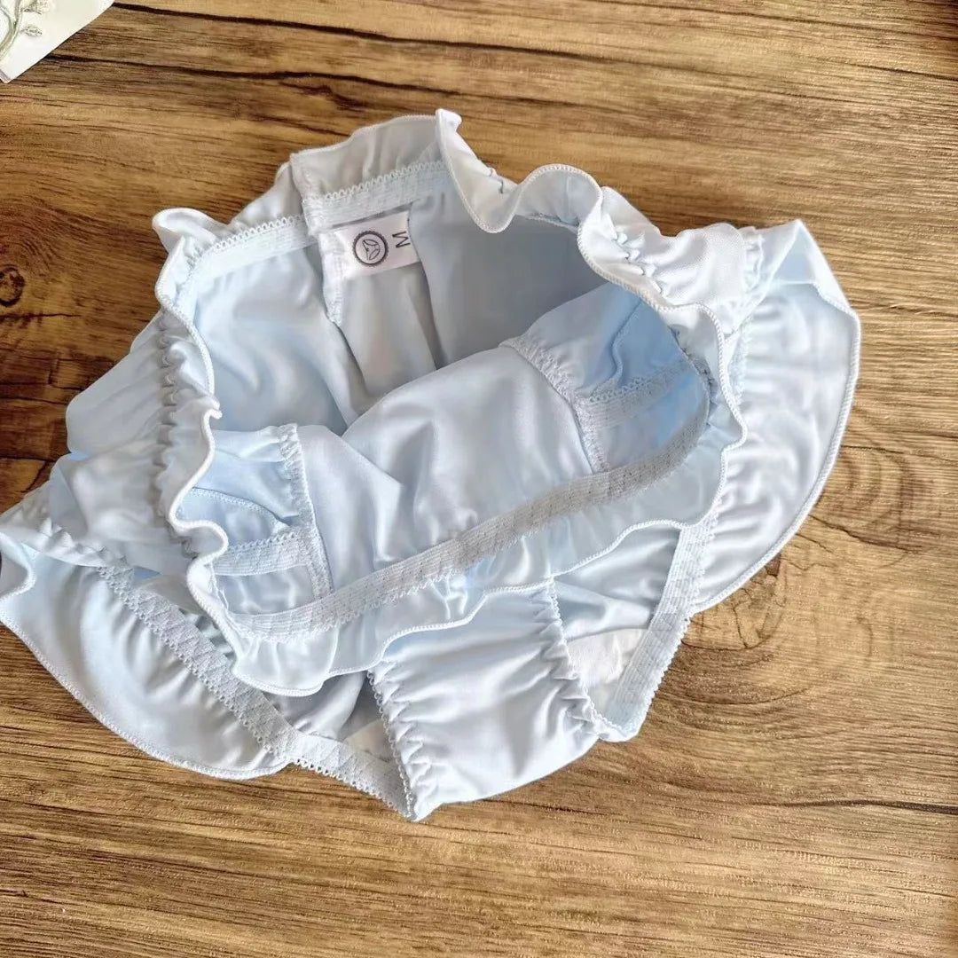 Lotus Leaf Edge High Slit Lolita Sweet Panties Japanese Cute Student Mid Waist Underwear Girl Milk Silk Triangle Pants 섹시