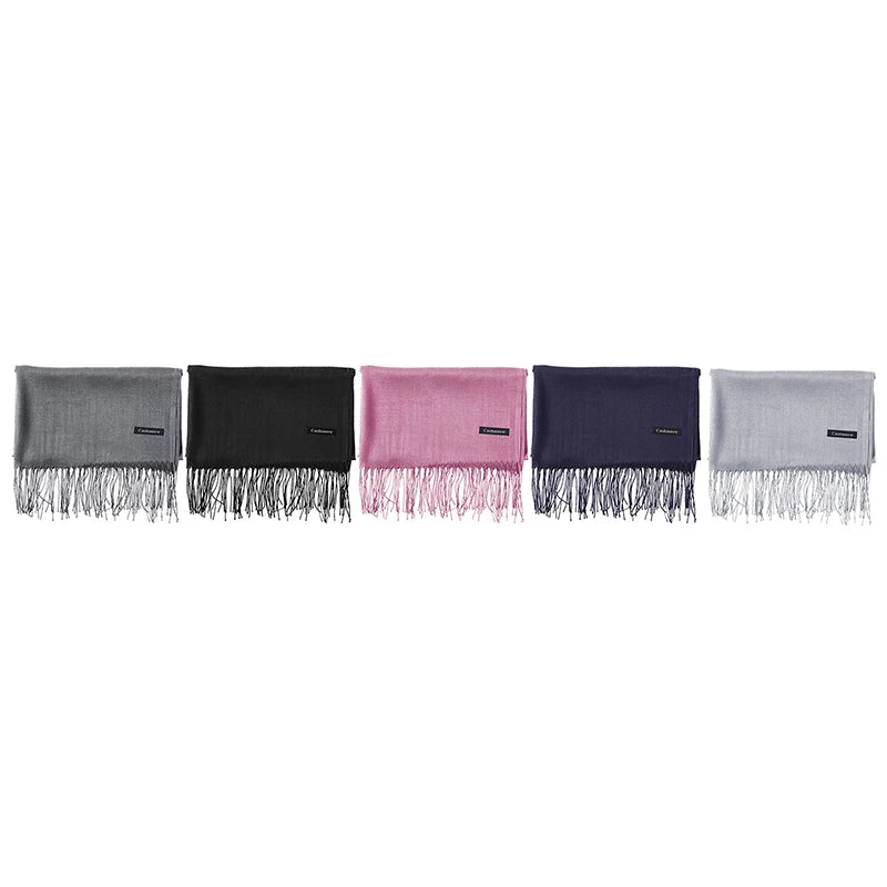 Écharpe tendance pour femme, couleur unie, hijab d'hiver, pompons, long châle, style cachemire, pashmina, bandana