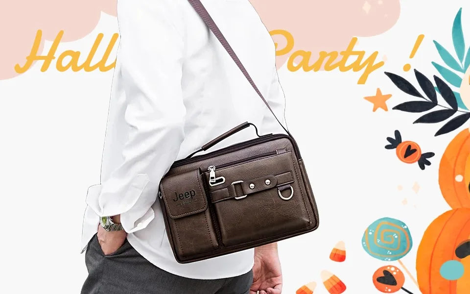 JEEP BULUO Sacs à main multifonctions pour hommes, nouveaux sacs à bandoulière pour hommes, sac messager en cuir de grande capacité, sac à bandoulière de grande marque