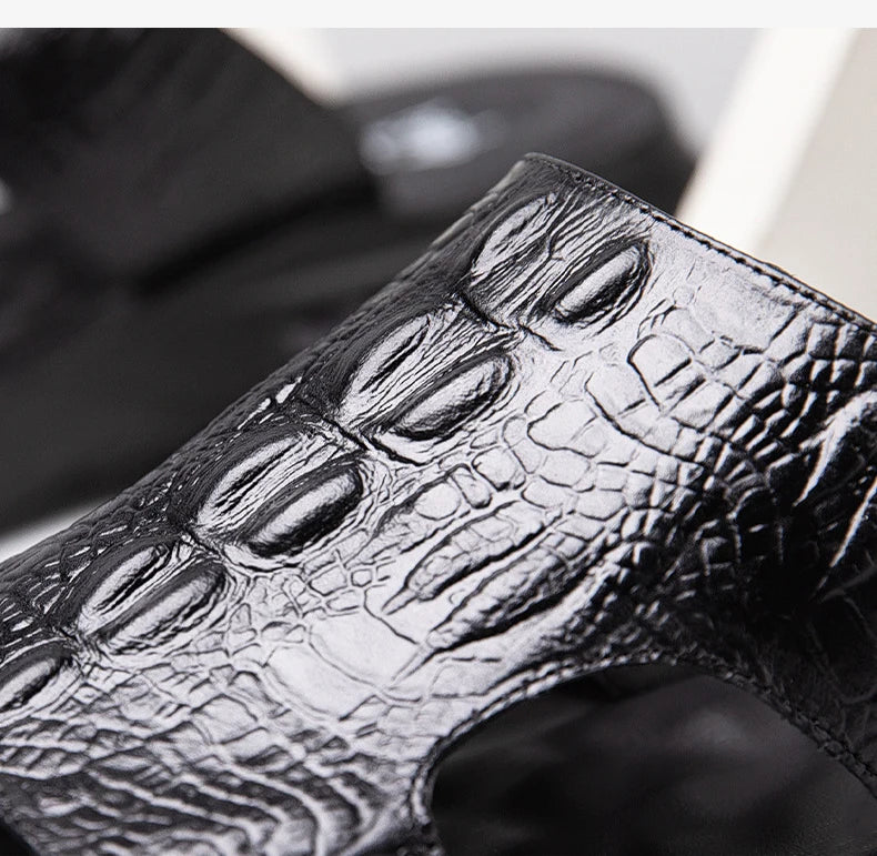 Chaussures d'été pour hommes, sandales en cuir véritable, imprimé crocodile, pantoufles décontractées, tongs à coussin d'air, chaussures de plage cool