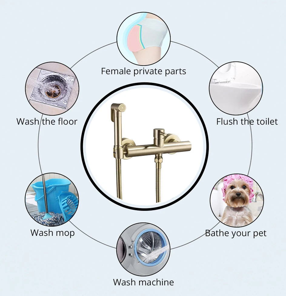 VGX Brass Bidet Faucet Set Handheld Ducha Higienica Hot Cold Toilet Crane Women Washer Bathroom Shattaf Sprayer Hygienic Shower