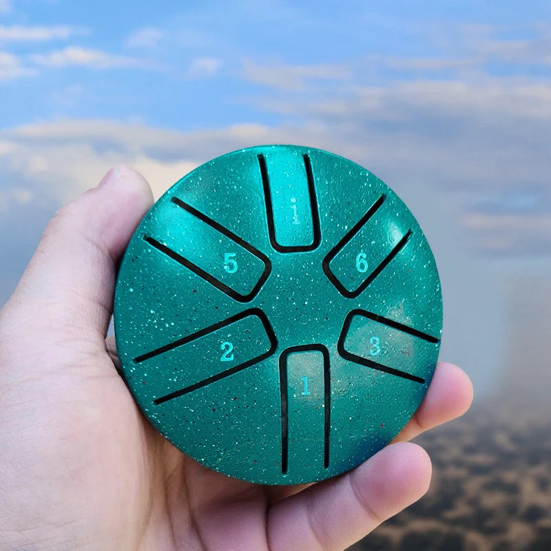 DOZZLY Ethereal Drum Steel Tongue Drum Carillon de pluie Handpan 3 pouces 6 notes Mini instrument de musique pour jardin extérieur