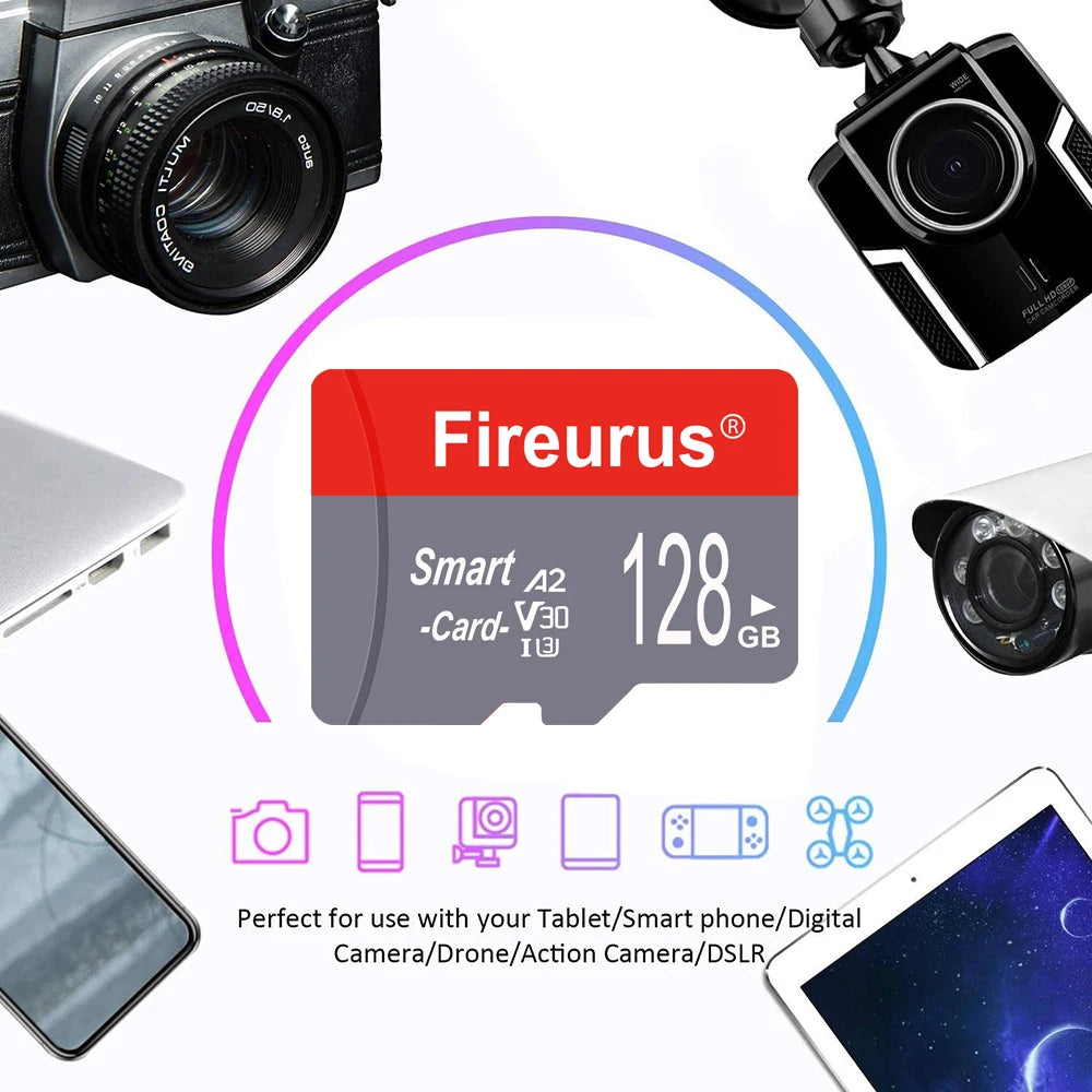 A2 V30 Fireurus High Speed Memory Card U3 32GB 64GB Micro TF SD Card 128GB 256GB TF Card For Camera Surveillance Devices