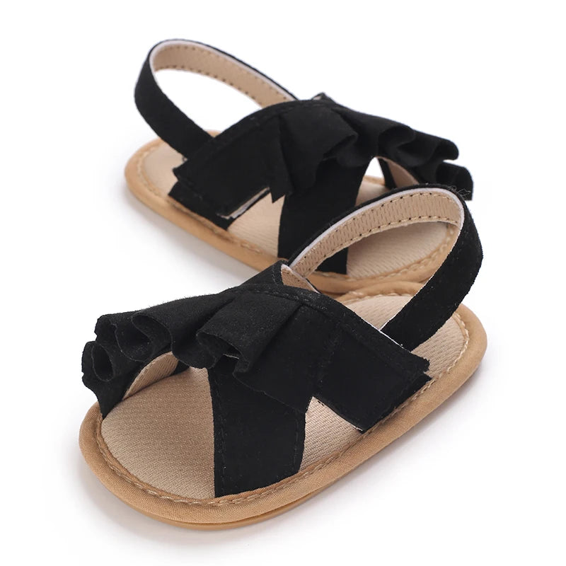 Sandales d'été pour bébé, chaussures pour bébé fille, princesse, semelles plates, antidérapantes, chaussures de berceau pour tout-petits, pantoufles en toile pour nouveau-né