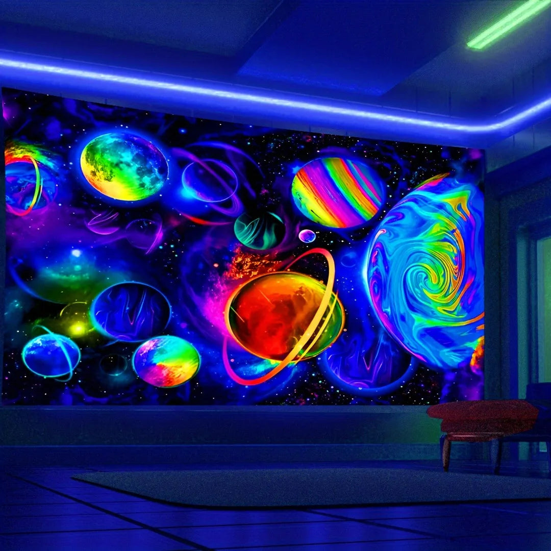 Tapisserie fluorescente Astral Body : apportez les étoiles à l'intérieur ! Tapisserie UV murale suspendue pour chambre à coucher, décoration de fête à domicile