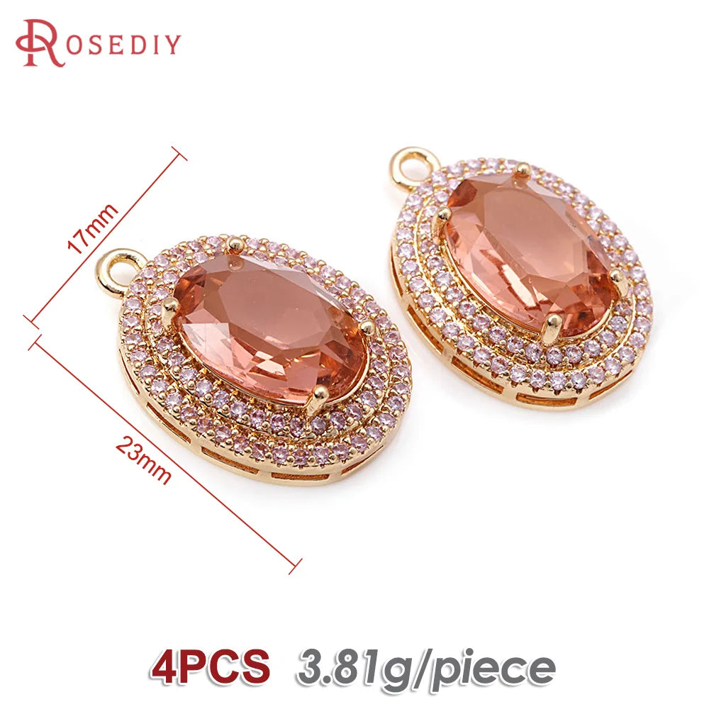 4PCS 18K Gold Color Brass Zircon Glass Oval Charms Pendants Necklace Earrings Diy Jewelry Accessories Rosediy official-website