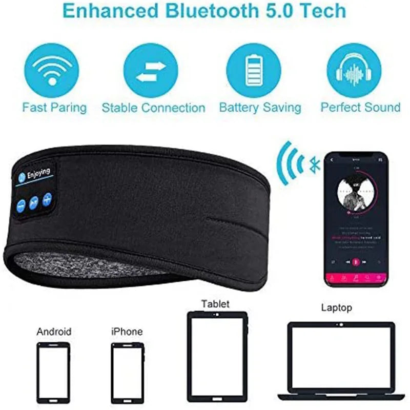 Masque de musique sans fil Bluetooth, bandeau de sport, casque anti-bruit, pour conversation, course, yoga, musique, casque de sommeil sans fil