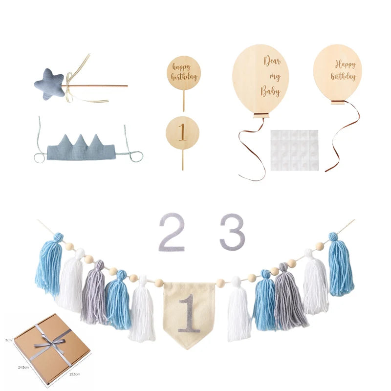 Happy Birthday Banner Handmade Tassel Pendant First Boys Girl Baby Shower Birthday Party Balloon Decoration Supplies Baby Gifts