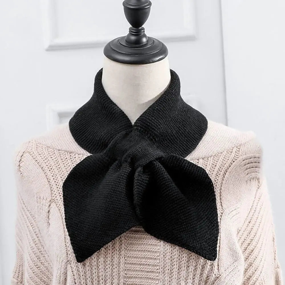 Knitted Cross Scarf Women Warm Casual Turtleneck Neck Warmer Detachable Winter Windproof Sweater Bowtie Scarf