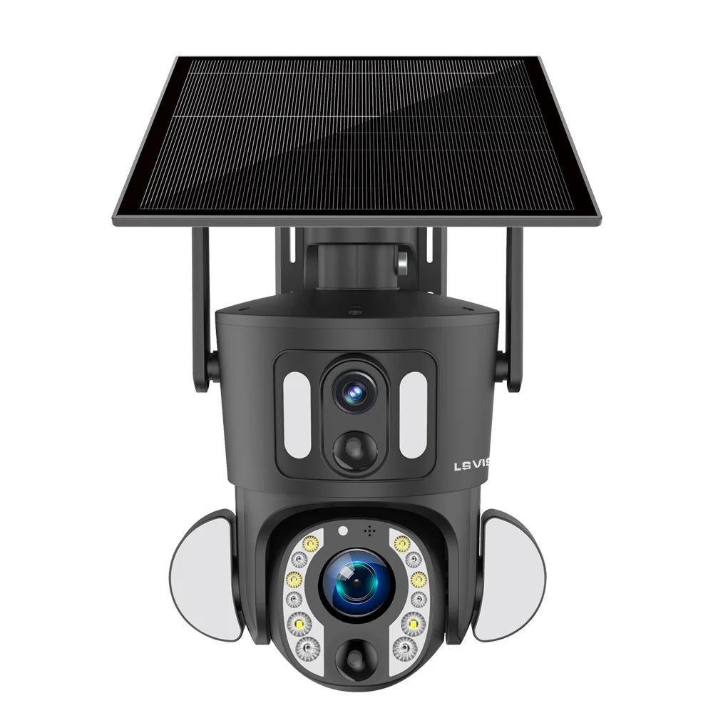 LS VISION 4G Solar Security Camera Outdoor 20X Zoom Dual Screen 8MP WiFi PTZ Dual Lens PIR Detection Auto Tracking Camera UBOX