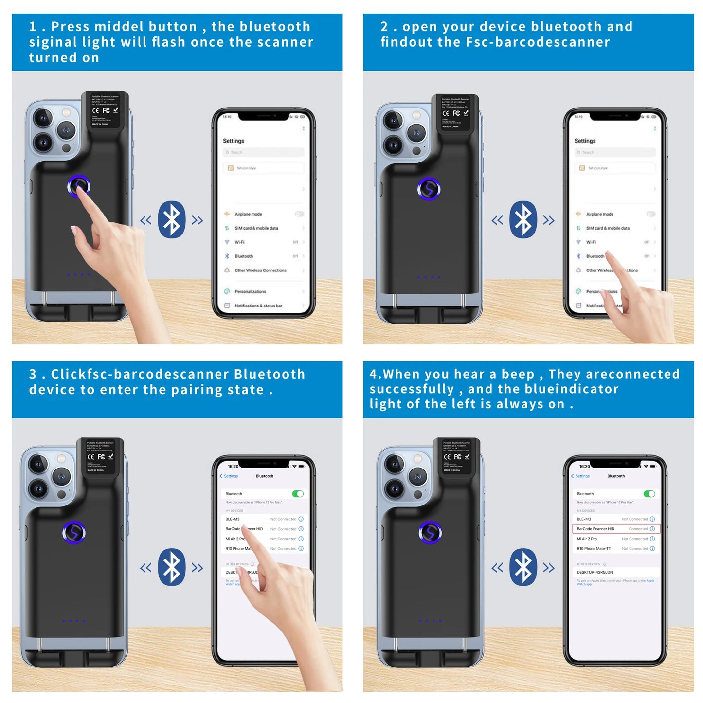 Scanner de codes-barres 2D portable sans fil JEESTON BX75, scanner mobile à clipser pour smartphones