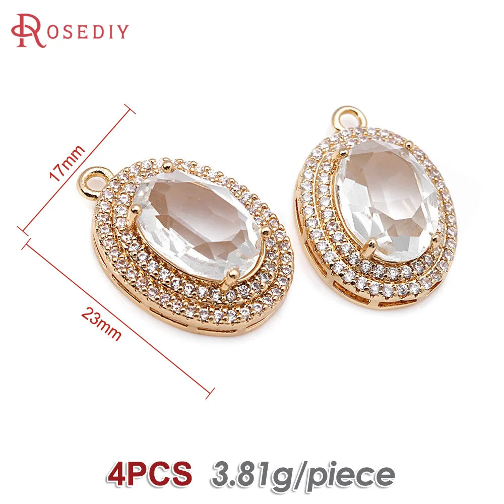 4PCS 18K Gold Color Brass Zircon Glass Oval Charms Pendants Necklace Earrings Diy Jewelry Accessories Rosediy official-website