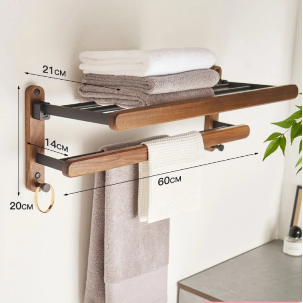 Nordic solid wood Light Luxury Towel Rack Bathroom Towel Shelf Perforated Wall Mounted Towel shelves Bathroom Accessories