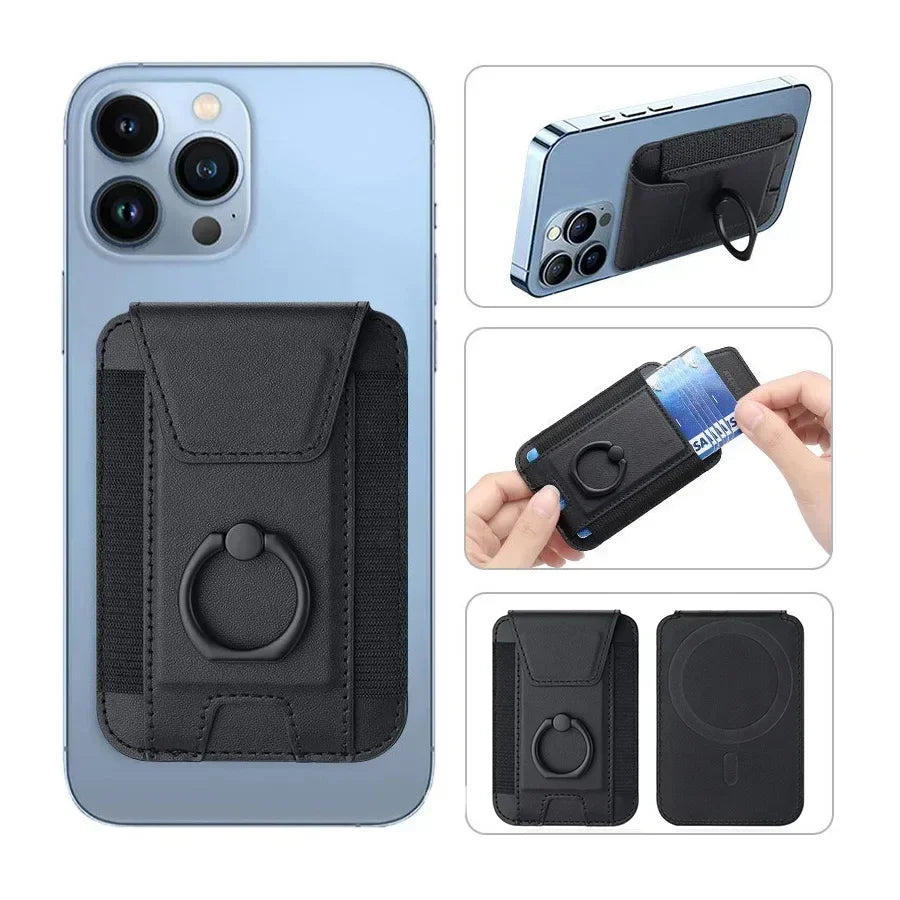Magsafe Phone Wallet Card Holder with Ring Stand Flap Cover Pu Leather Wallet Magnetic Phone Case for Iphone 12 13 14 15 16 Pro