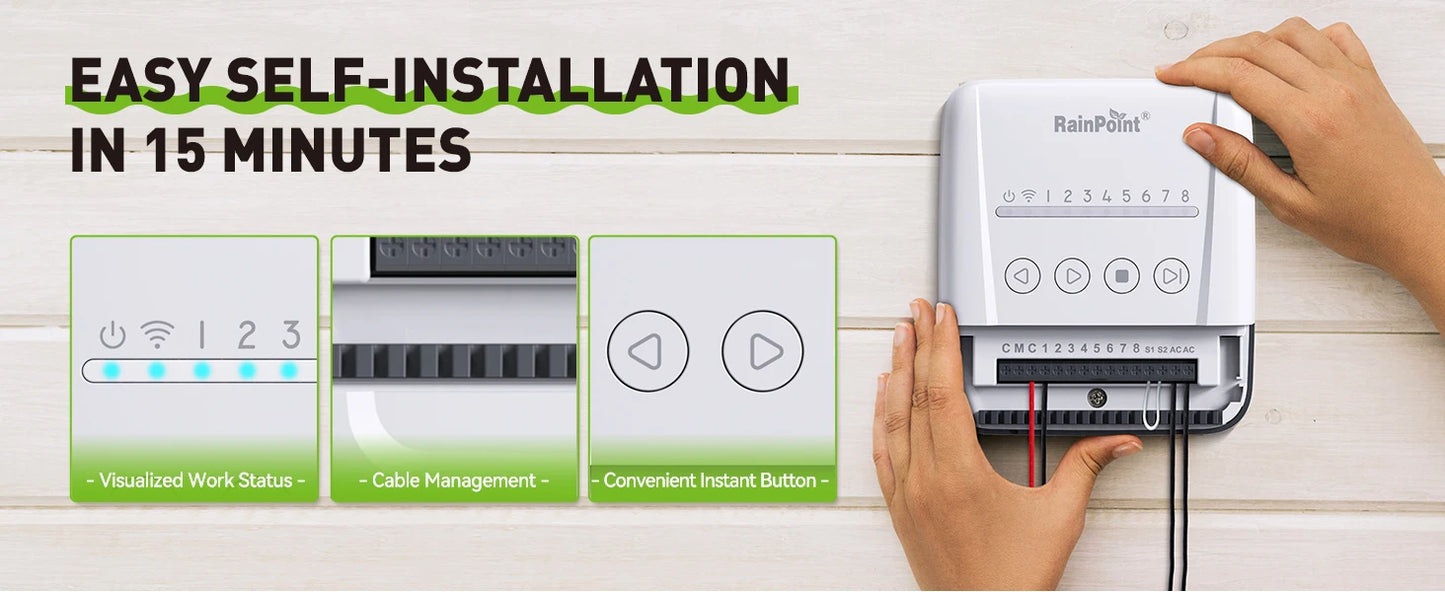 RAINPOINT 8 Zone WIFI Connect Minuterie d'arrosage Contrôleur d'irrigation de jardin Vanne d'eau Minuterie d'irrigation Système d'arrosage intelligent
