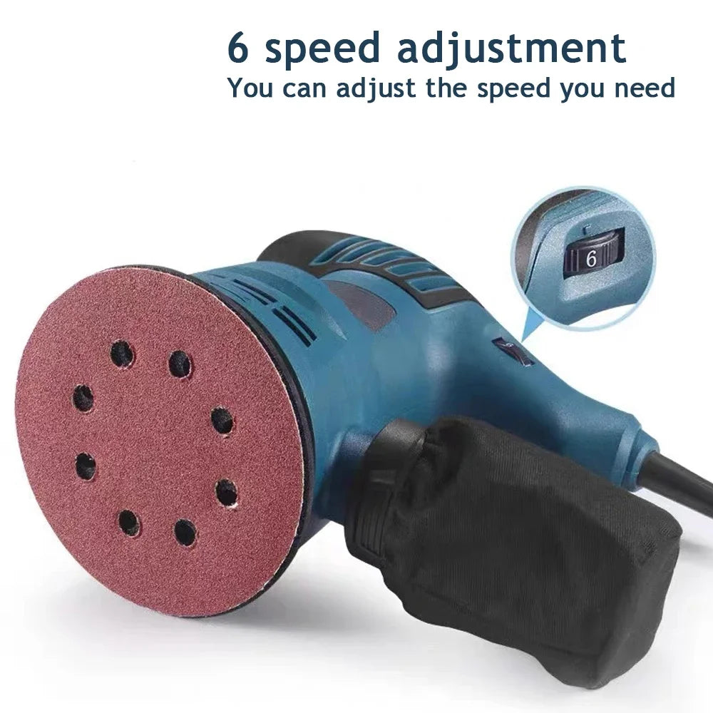 Ponceuse excentrique électrique 300 W, 6 vitesses réglables, ponçage du bois de 5 pouces (125 mm), polissage de voiture avec bac à poussière