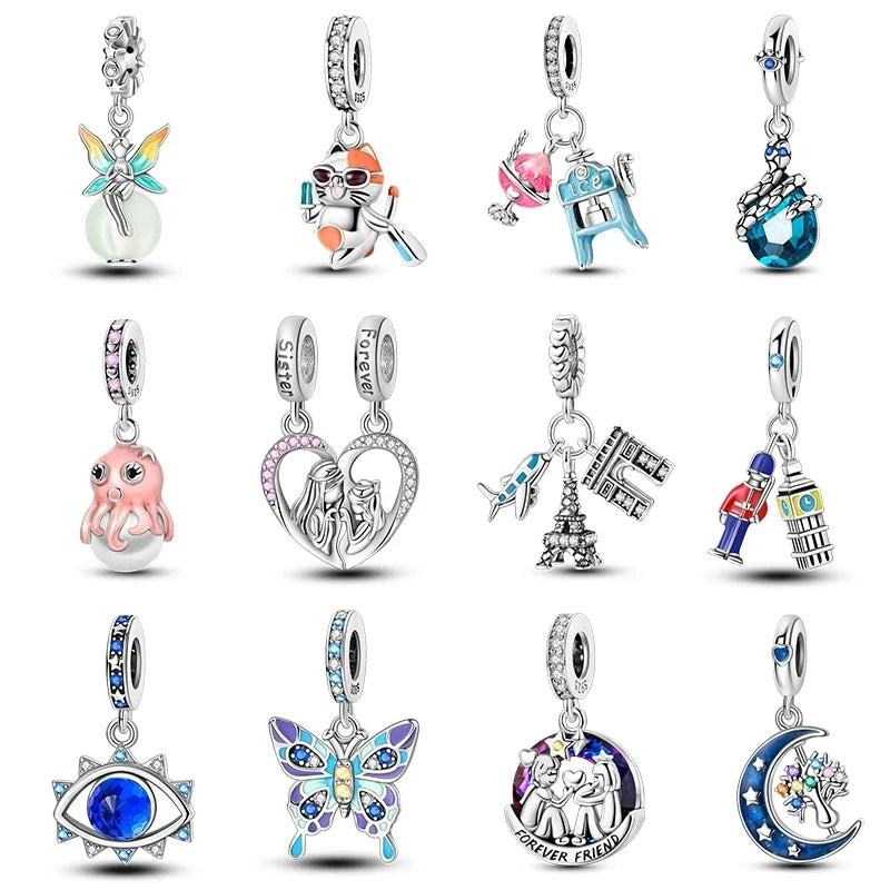 New 925 Sterling Silver Luminous Elf Blue Purple Butterfly Moon Life Tree Charms Beads Fit Pandach Original Bracelet DIY Jewelry