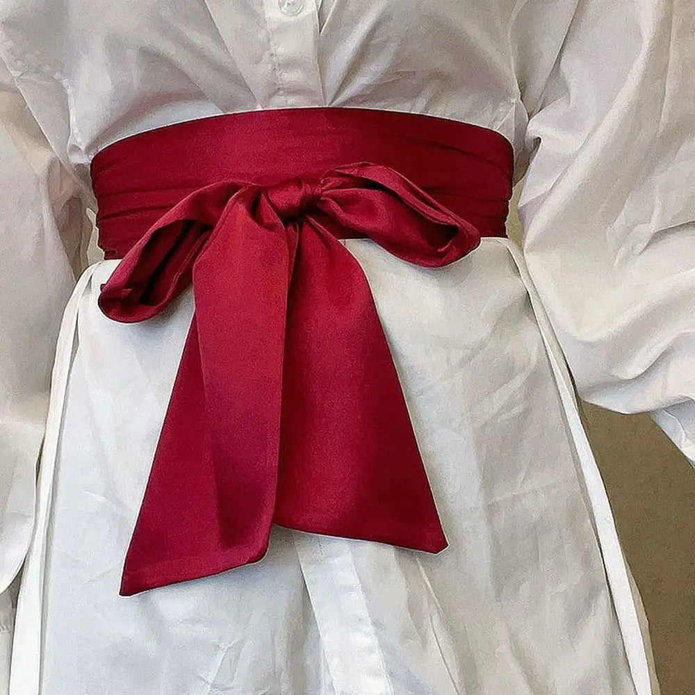 Satin Silk Bow Corset Waist Belt Wide Decorative Bowknot Fabric Ribbon Cummerbunds DIY Waist Bands For Women Lady Girl Bridal