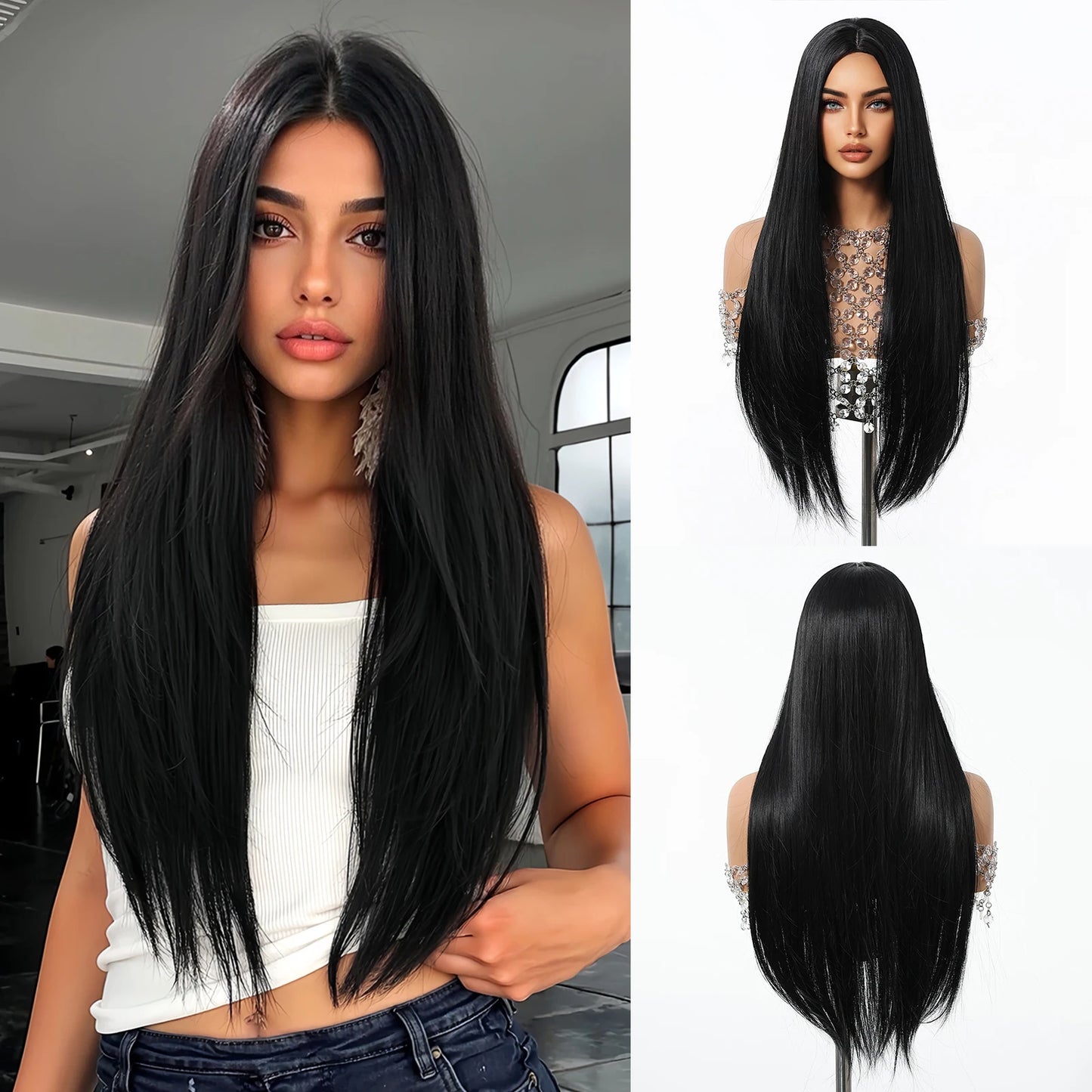Perruques synthétiques longues blondes EASIHAIR pour femmes, cheveux naturels lisses et dégradés avec frange, résistantes à la chaleur, pour un usage quotidien
