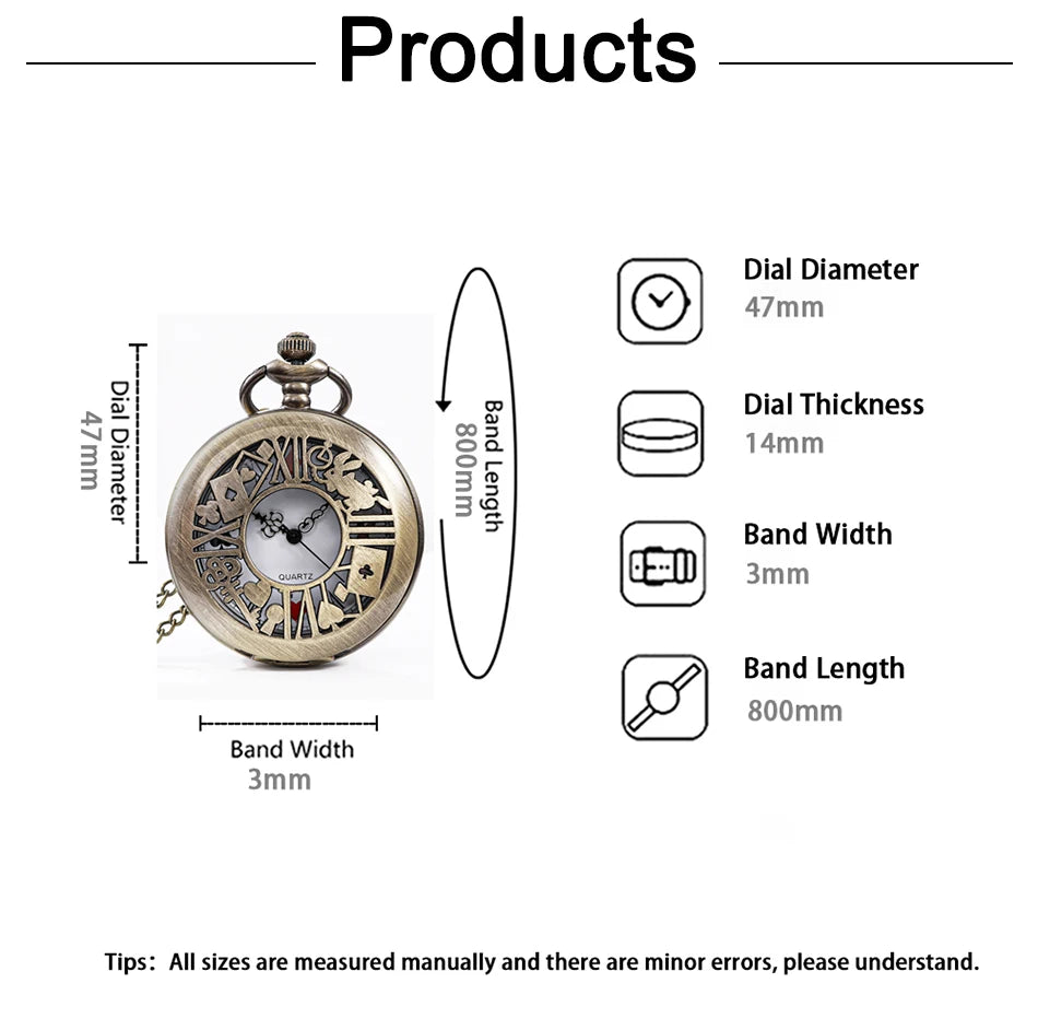 Montre de poche à quartz en bronze, style rétro Alice, pendentif, collier, cadeau pour homme et femme