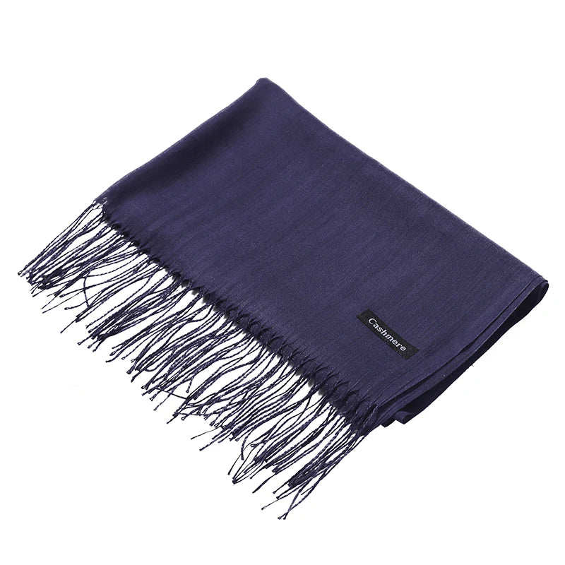 Écharpe tendance pour femme, couleur unie, hijab d'hiver, pompons, long châle, style cachemire, pashmina, bandana