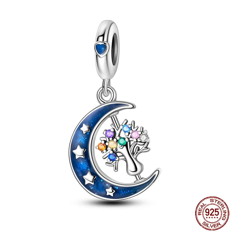 New 925 Sterling Silver Luminous Elf Blue Purple Butterfly Moon Life Tree Charms Beads Fit Pandach Original Bracelet DIY Jewelry
