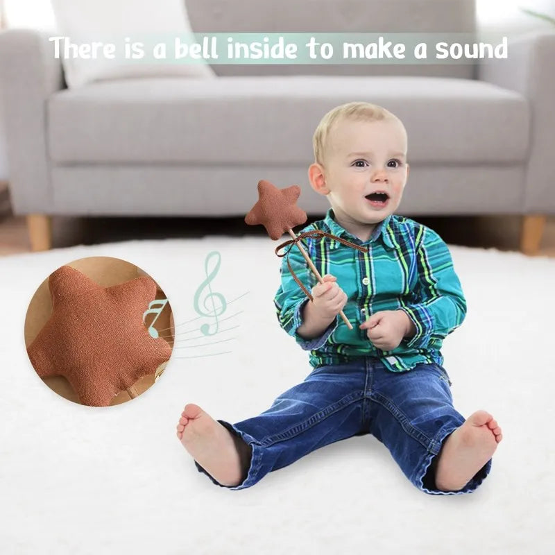 Baby Wooden Star Music Rattle Party Decor Baby Birthday Photography Accessories Cotton Rattle Gift Toys for Babies Music Gym