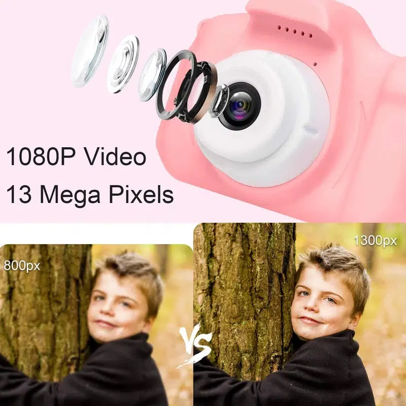 Kid Mini Camera 1080P Cartoon Selfie Toddler Digital Video Camera Toys With 32G SD Card for Boys/Girls Christmas Birthday Gifts