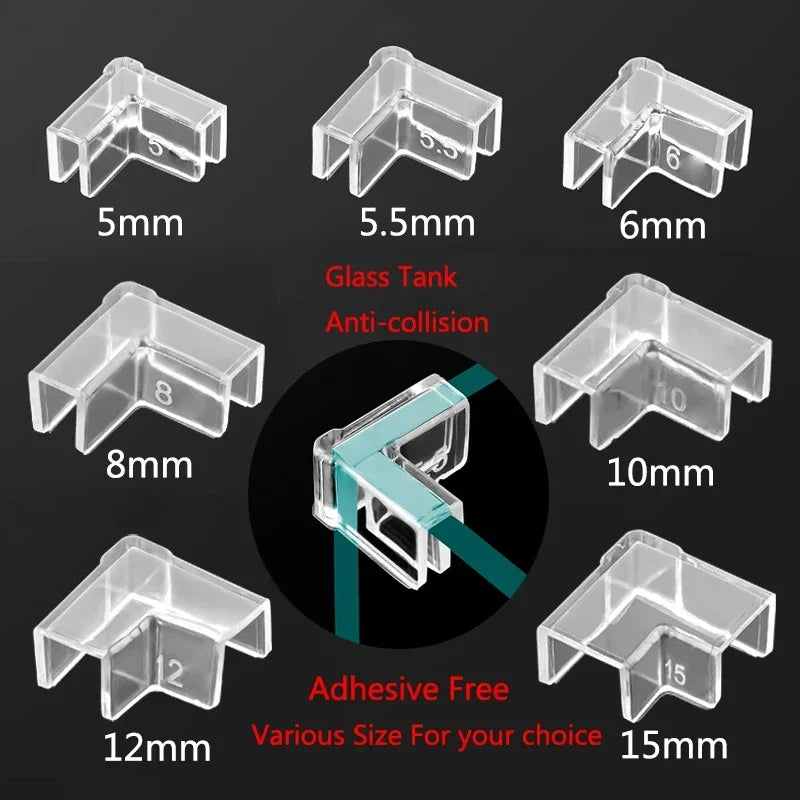 Lot de 4 protections d'angle anti-collision en plastique pour aquarium, 5/6/8/10/12/15 mm, sans adhésif, accessoires