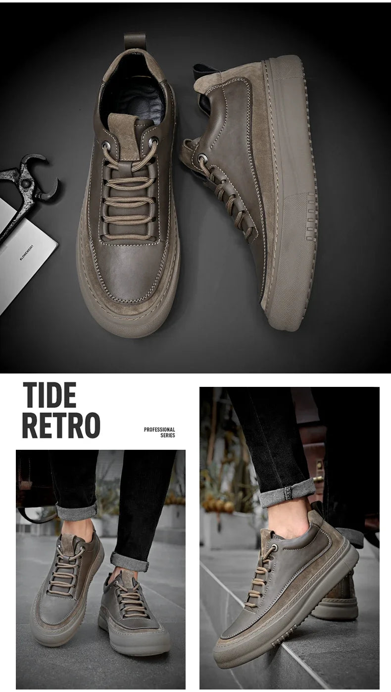 New Men's Casual Shoes Fashion Comfort Sneakers Outdoor Men Sneakers Lace up Genuine Leather Designer Shoes Sport Masculina 2024