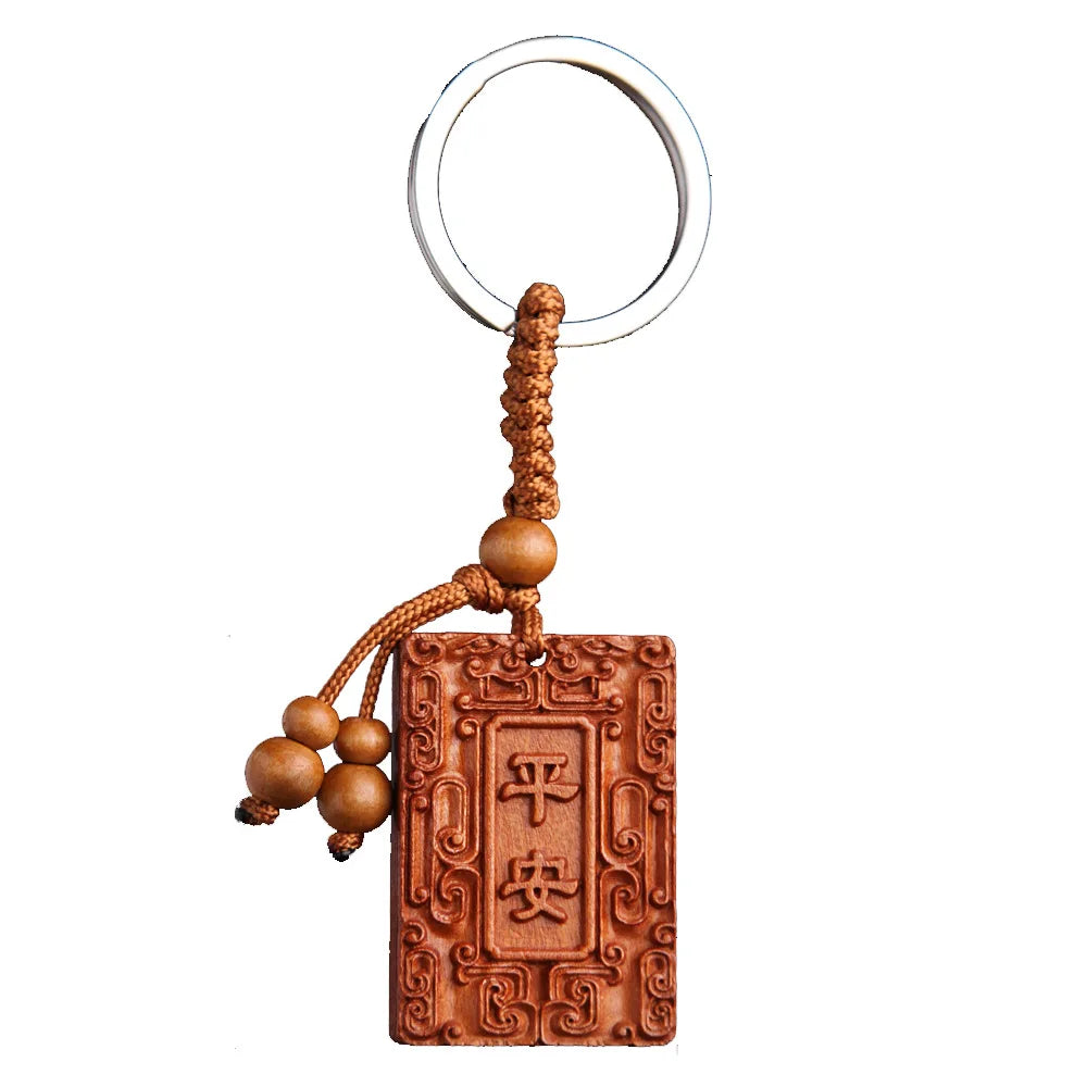 Peach Wood Carving Car Key Chain, Pendant Mascot, Carving Piece, Ornament Sculpture, Feng Shui Talisman Amulet