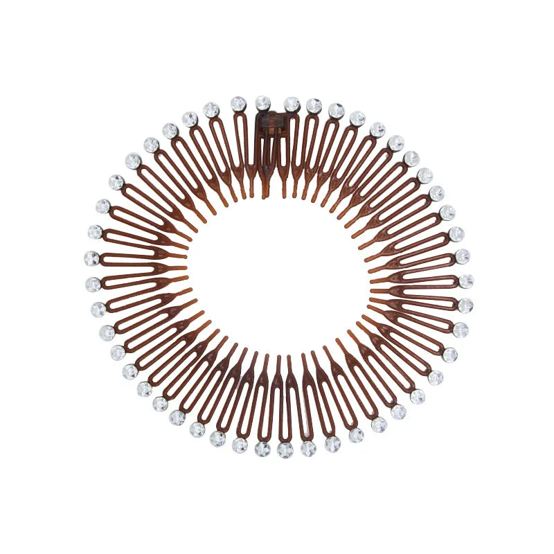2pcs Rhinestone Plastic Full Circle Stretch Diamond Flexible Comb Teeth Headband Hair Band Clip Face Wash Fixed Hair Accessories