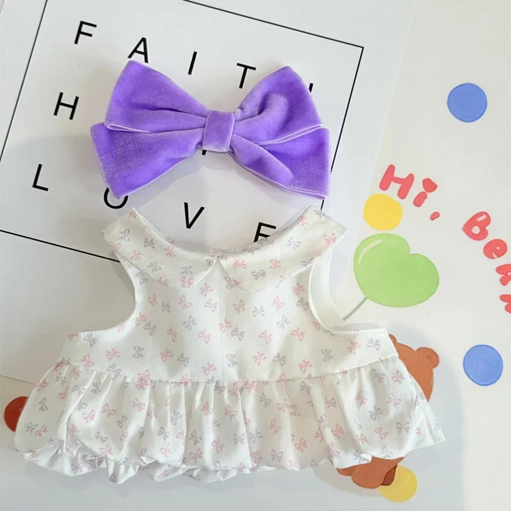Lovely Bow Heart Flower Bud Skirt Set Decor Dress Sweater Cardigan Outfit Dolls Accessories For 17cm/38cm Labubu Doll Clothes