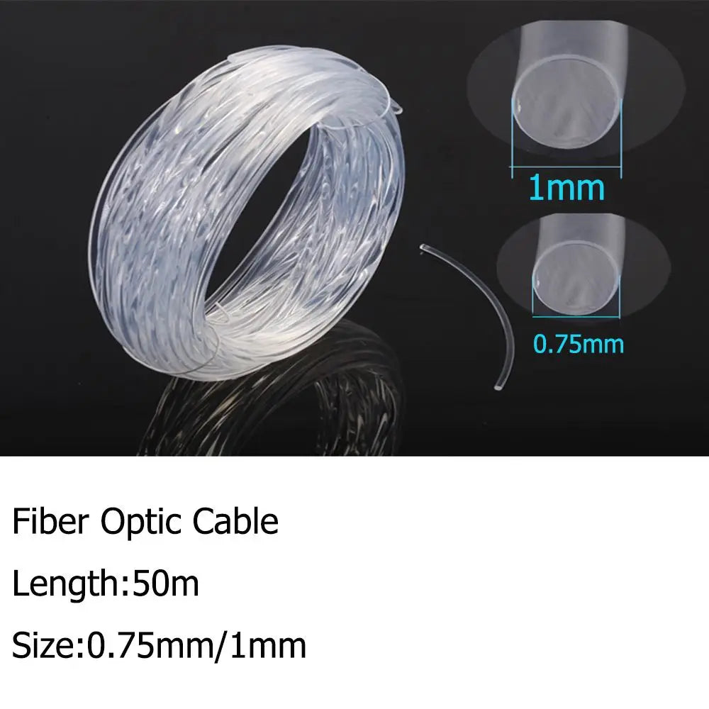 Câble à fibre optique en plastique transparent PMMA 50 m x 0,75 mm/1 mm pour éclairage LED