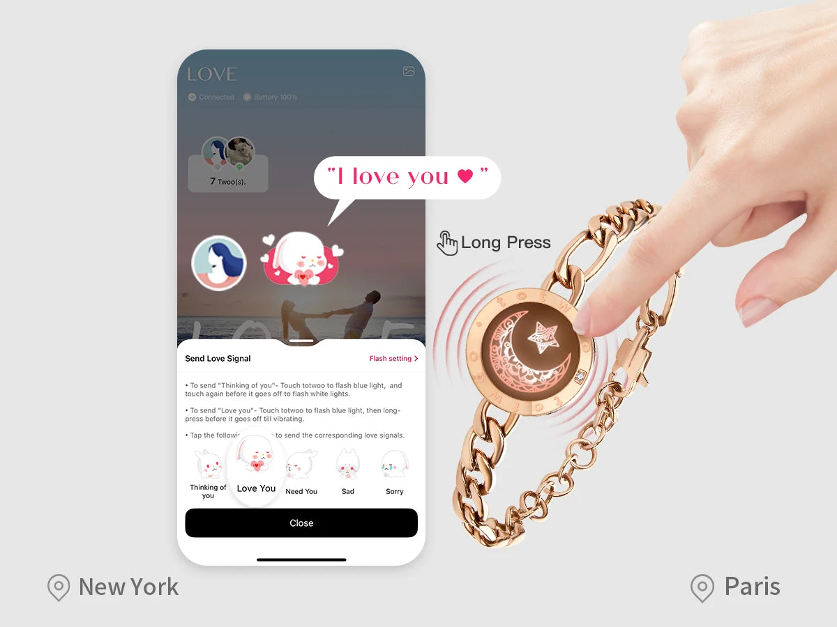 Totwoo Long Distance Relationship Touch Bracelets Couple Birthday Gift Smart Bluetooth Jewelry with App Support iOS Android
