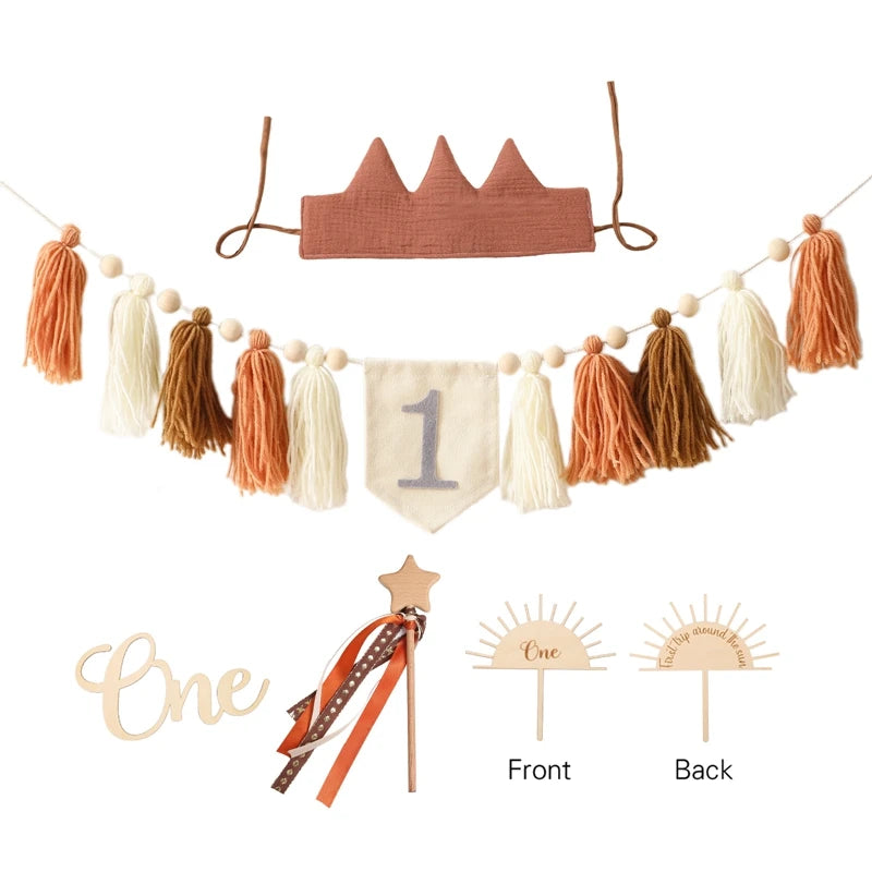 Happy Birthday Banner Handmade Tassel Pendant First Boys Girl Baby Shower Birthday Party Balloon Decoration Supplies Baby Gifts