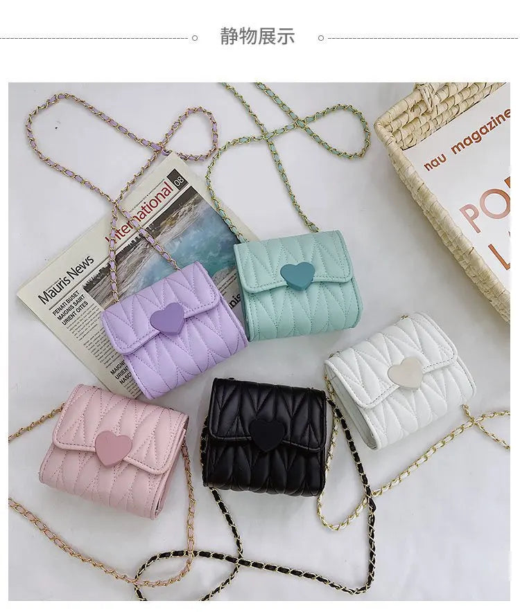 Fashion Heart Baby Girls Small Shoulder Bags Kids Coin Purse Accessories Handbags Lovely Children's Mini Square Messenger Bag