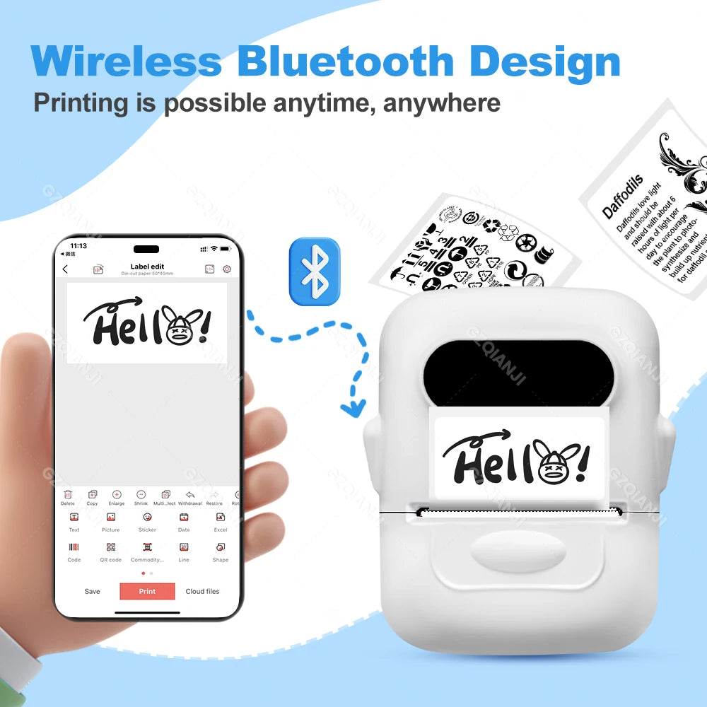 Marklife P50 Bluetooth Thermal Label Printer Barcode Sticker Paper Printer Self-adhesive Label Maker Labeling Portable Machine