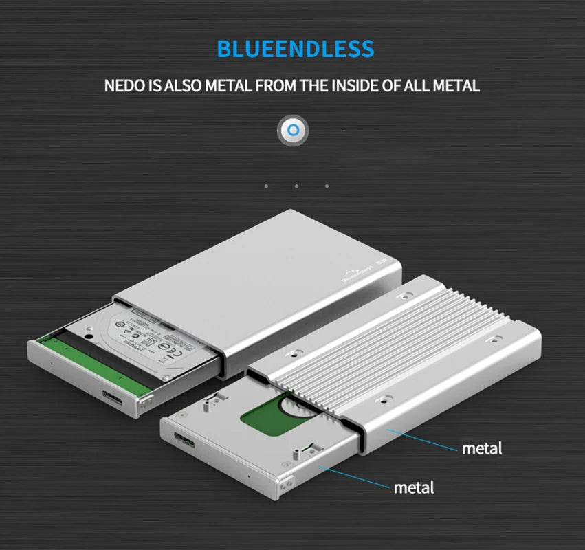 Blueendlless Aluminum Hdd Enclosure 2.5" Mobile Hard Disk Case Type-c Sata USB 3.1 Caddy All Metal Case Notebook External hdd bo