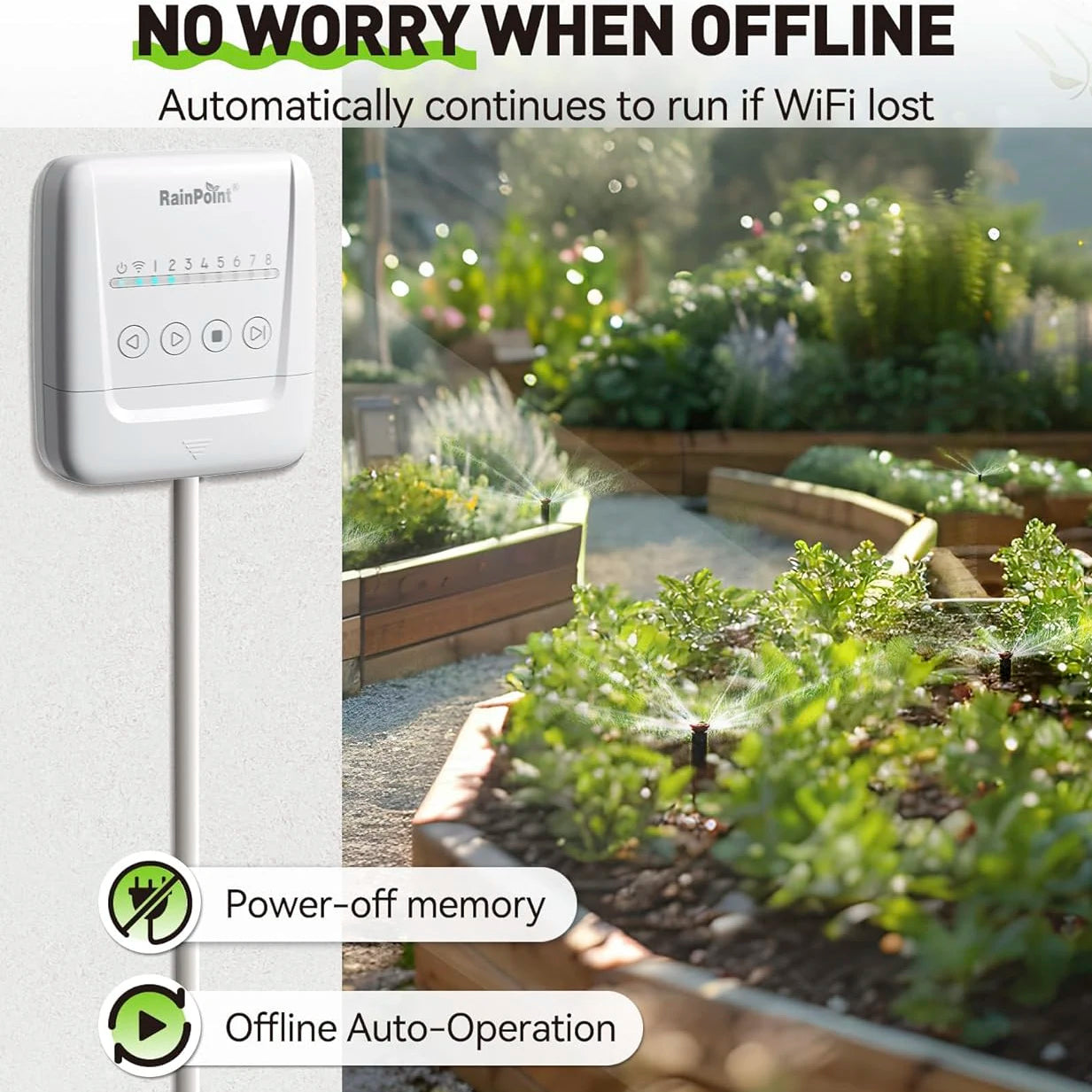 RAINPOINT 8 Zone WIFI Connect Minuterie d'arrosage Contrôleur d'irrigation de jardin Vanne d'eau Minuterie d'irrigation Système d'arrosage intelligent