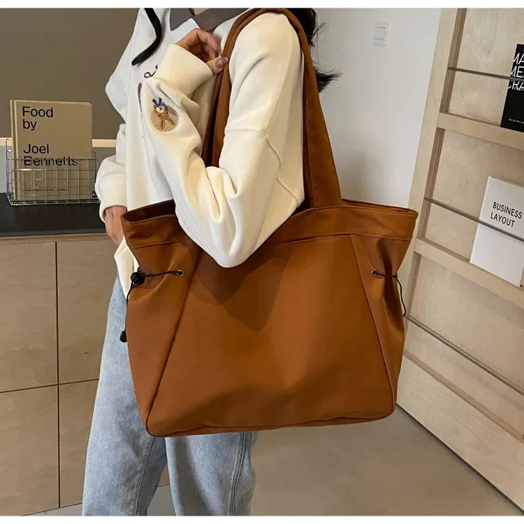 Sac fourre-tout décontracté de grande capacité, sac de voyage simple pour femme, grand sac à bandoulière, sacs à main esthétiques, sac fourre-tout à cordon