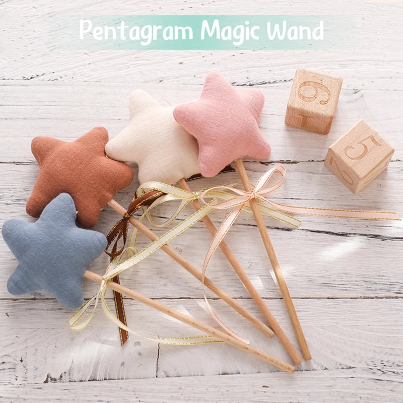 1PC Baby Wooden Star Magic Wand Rattle Play Gym Teether Toy Newborn Birthday Party Photography Prop Montessori Toys For Kid Gift