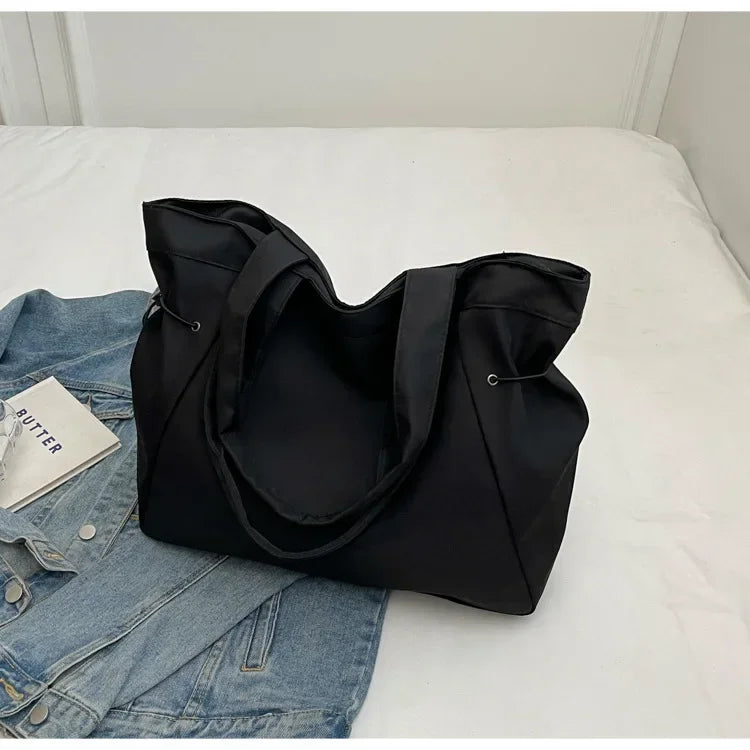 Sac fourre-tout décontracté de grande capacité, sac de voyage simple pour femme, grand sac à bandoulière, sacs à main esthétiques, sac fourre-tout à cordon