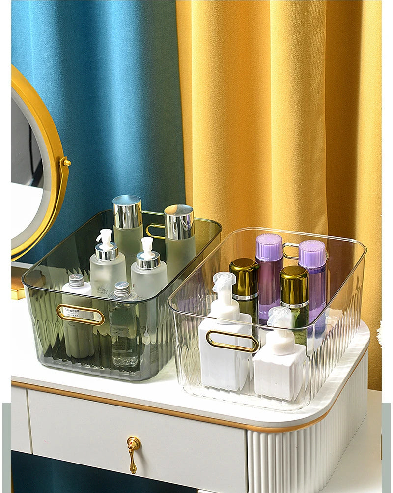 Light Luxury Desktop Cosmetic Plastic Drawer With Lid Wardrobe Sundries Toy Storage Box Transparent Storage Basket With Handle