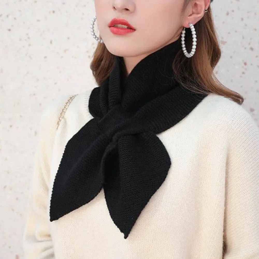 Knitted Cross Scarf Women Warm Casual Turtleneck Neck Warmer Detachable Winter Windproof Sweater Bowtie Scarf